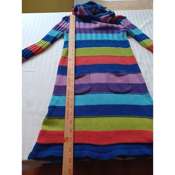 Childrens Place rainbow stripe sweater knit dress 8 hood pockets casual party - Picture 5 of 5